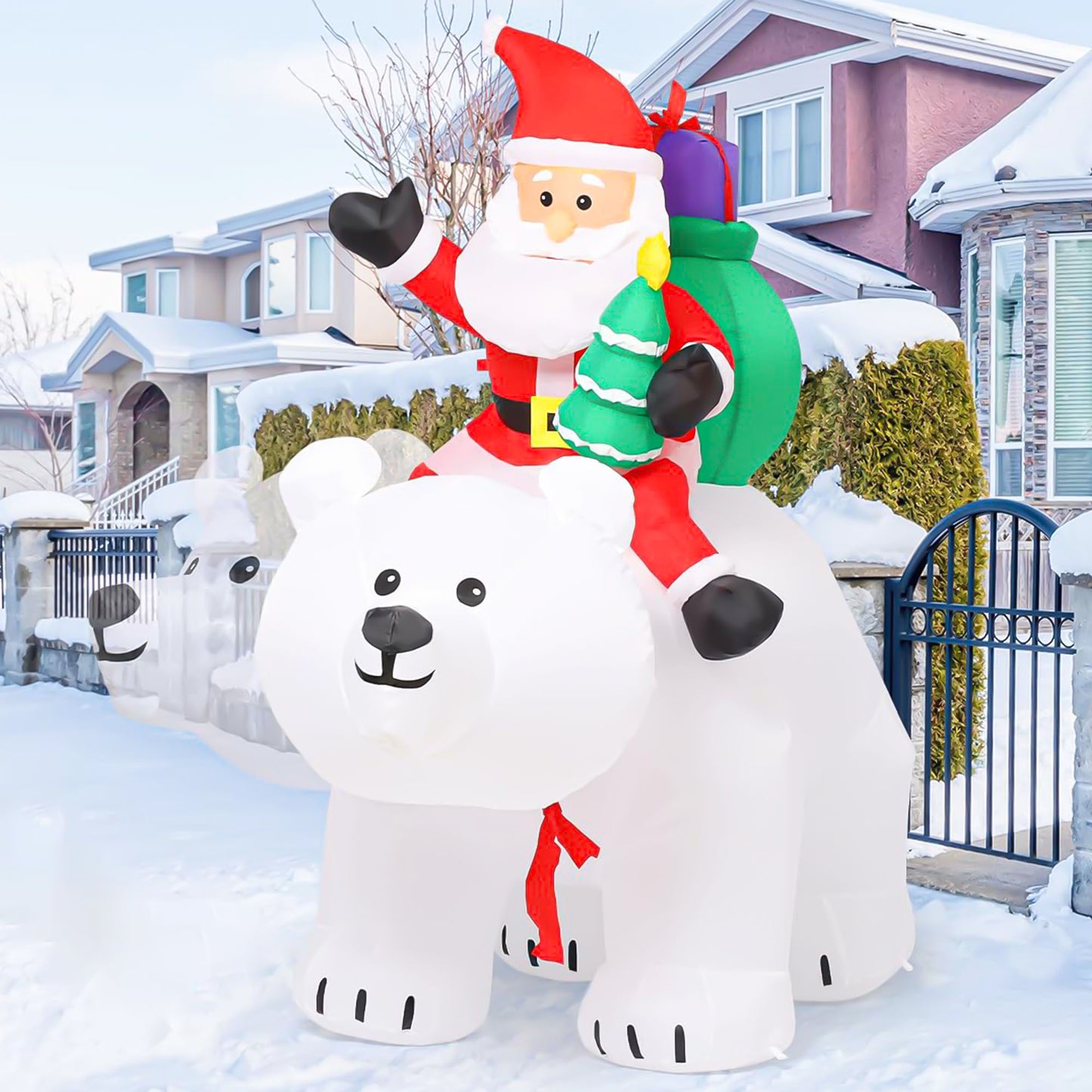 7 FT Christmas Inflatables Santa Clause Riding Bear with Shaking Head Outdoor Decorations Blow Up Yard Decor with LED Lights for Xmas Holiday Party Indoor Garden Lawn Decor