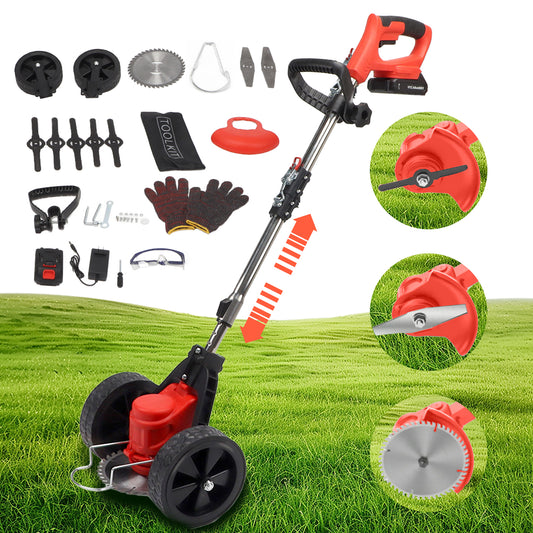 Tebru 3 in 1 Electric Cordless Weed Eater Wacker, Grass Trimmer Weed Lawn Edger Eater with Upgraded Wheels, 21V Foldable Weed Wacker, Adjustable Handle & 3 Types Blades