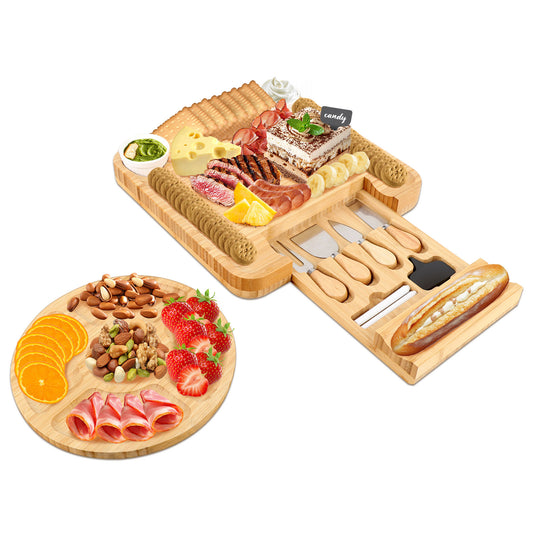 Charcuterie Board Set - Large Bamboo Cheese Board and Knife Set, Serving Tray, Platter for House Warming Gifts New Home, Wedding & Bridal Shower Gift, Birthday Gift for Women