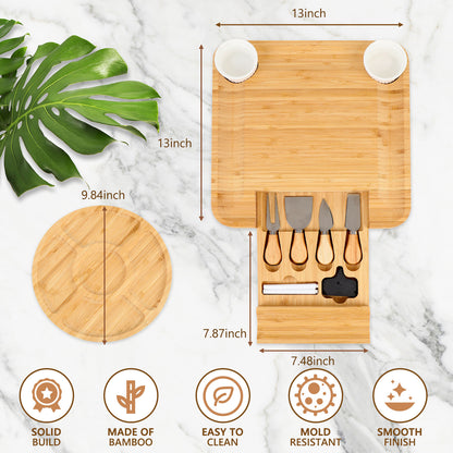 Charcuterie Board Set - Large Bamboo Cheese Board and Knife Set, Serving Tray