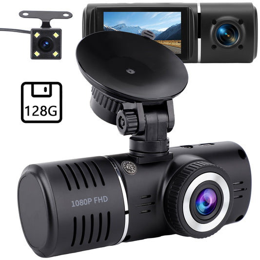 2.45 Inch Screen Dash Cam Front Rear Inside 1080P 720P 480P Three Way Triple Car Camera with IR Night Vision HDR Parking Mode