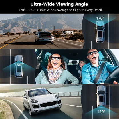 2.45 Inch Screen Dash Cam Front Rear Inside 1080P 720P 480P Three Way Triple Car Camera with IR Night Vision HDR Parking Mode