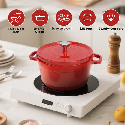 5.5 QT Enameled Cast Iron Dutch Oven Pot with Lid, Dual Handles, Non-Stick Coating for Bread Baking & Cooking, Red