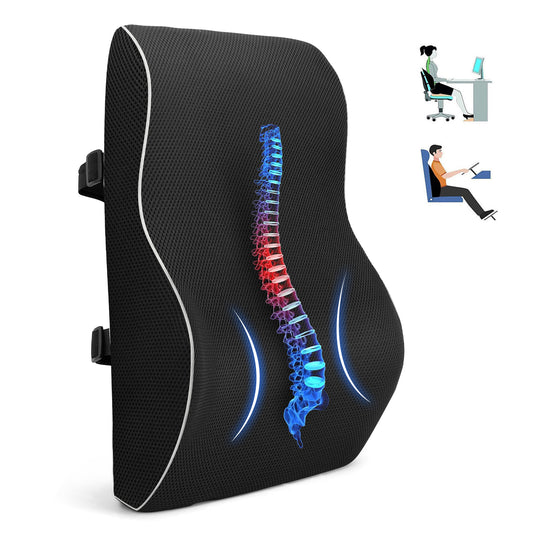 Lumbar Support Pillow,Ergonomic Memory Foam Back Support Pillow for Car, Office Chair,Travel Use,Black