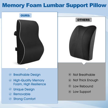 Lumbar Support Pillow,Ergonomic Memory Foam Back Support Pillow for Car, Office Chair,Travel Use,Black