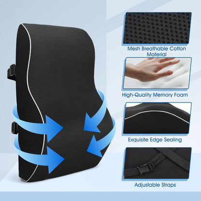 Lumbar Support Pillow,Ergonomic Memory Foam Back Support Pillow for Car, Office Chair,Travel Use,Black