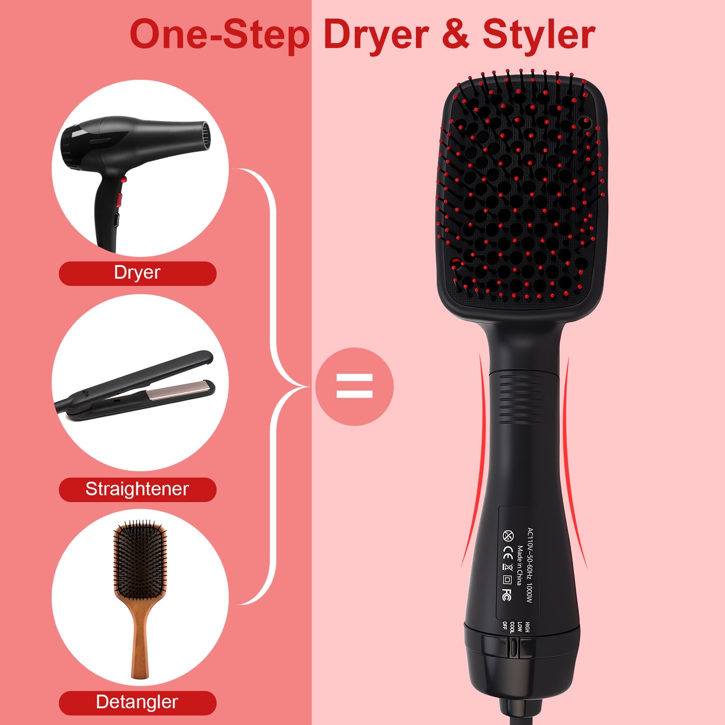 2 In 1 Multifunctional Anion Hair Dryer Brush Comb Styler Hairdressing Tool, Hair Blow Dryer, Paddle Brush