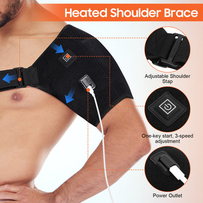 Portable Shoulder Heating Massager Pad, Electric Vibration Shoulder Wrap Vibration Shoulder Brace for Men Women Rotator Cuff Support