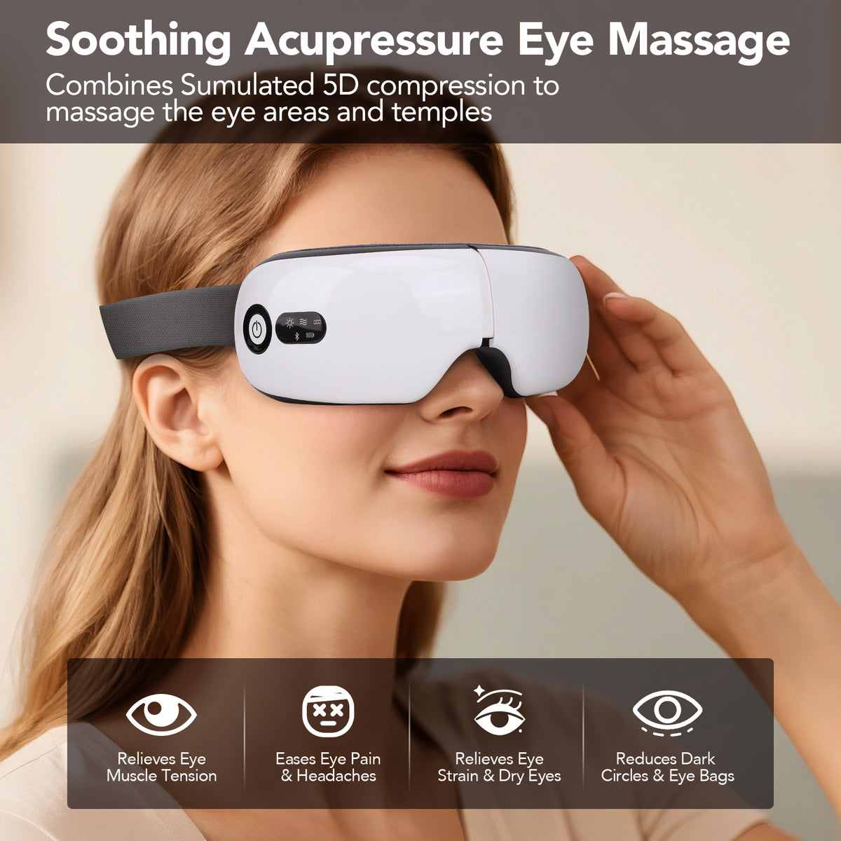 Eye Massager with Heat, Compression & Vibration for Eye Strain Relief, Bluetooth Music, Sleep Aid, Gifts for Women Men