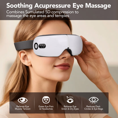 Eye Massager with Heat, Compression & Vibration for Eye Strain Relief, Bluetooth Music, Sleep Aid, Gifts for Women Men