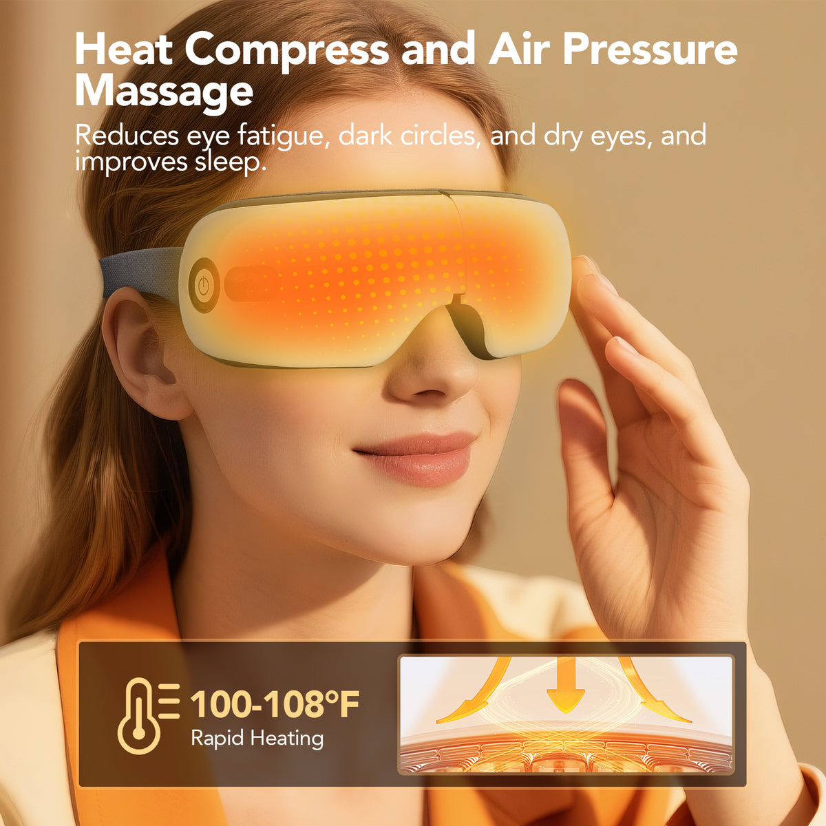 Eye Massager with Heat, Compression & Vibration for Eye Strain Relief, Bluetooth Music, Sleep Aid, Gifts for Women Men
