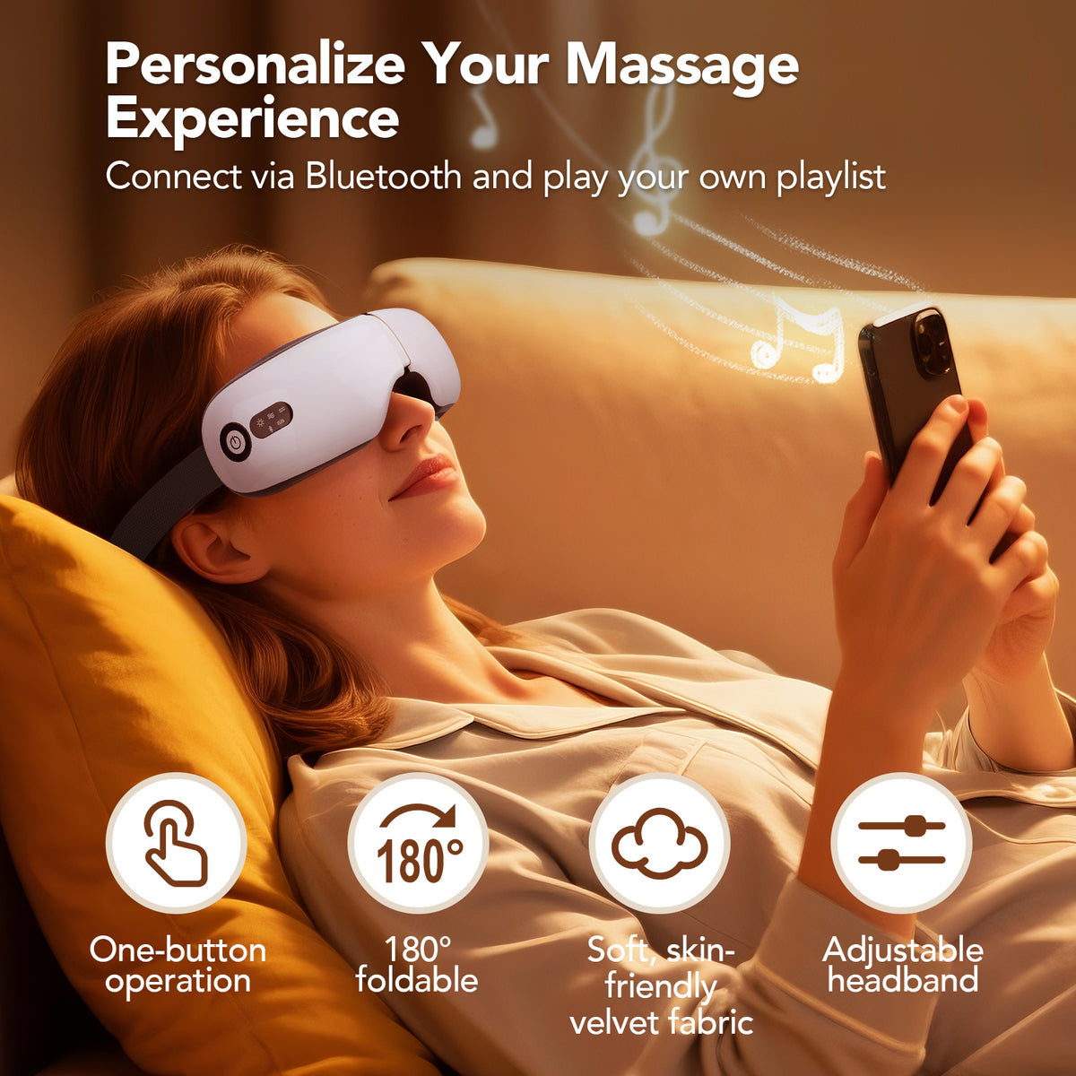 Eye Massager with Heat, Compression & Vibration for Eye Strain Relief, Bluetooth Music, Sleep Aid, Gifts for Women Men