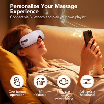 Eye Massager with Heat, Compression & Vibration for Eye Strain Relief, Bluetooth Music, Sleep Aid, Gifts for Women Men