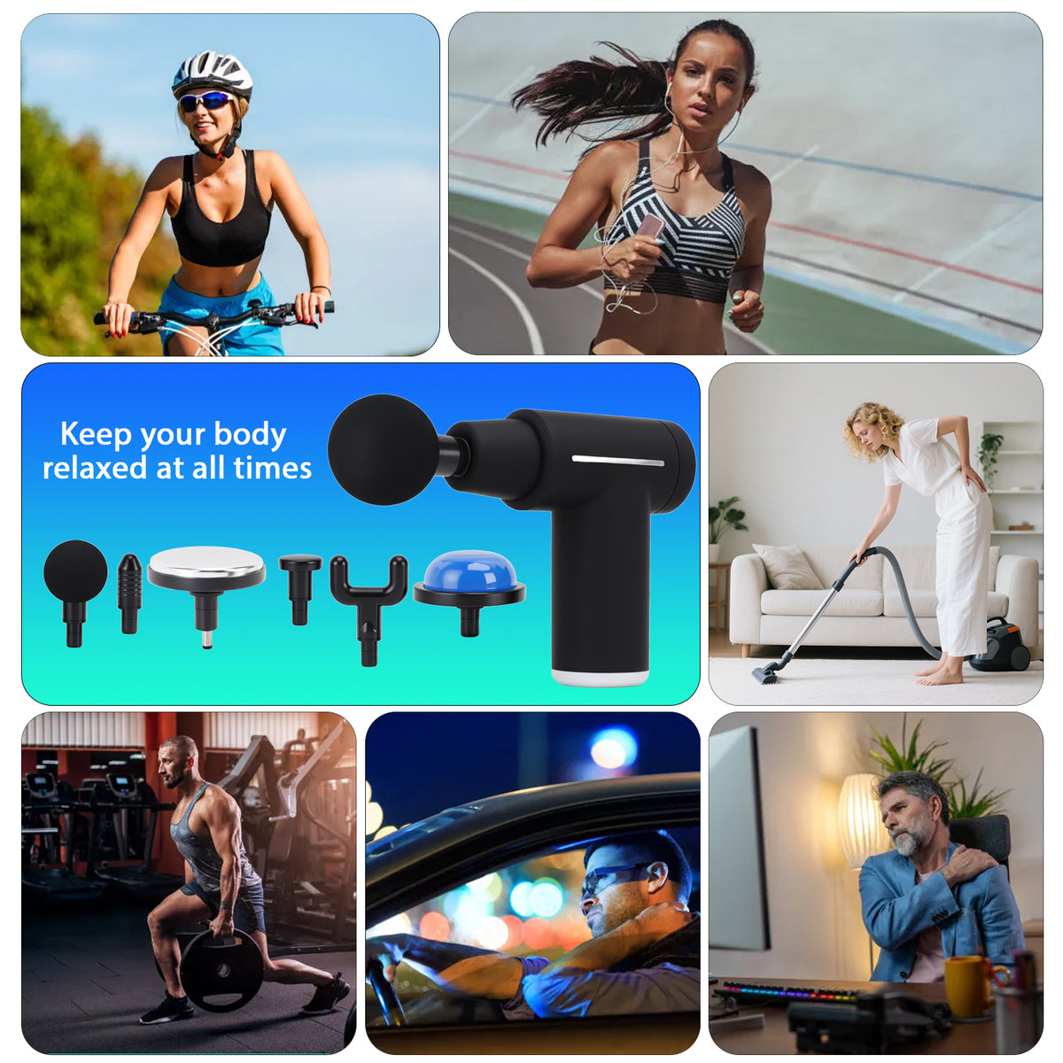 Massage Gun with Heat and Cool, Neck and Back Percussion Massage Deep Tissue Massager with 6 Heads, Soreness Relief for Adults, Athletes