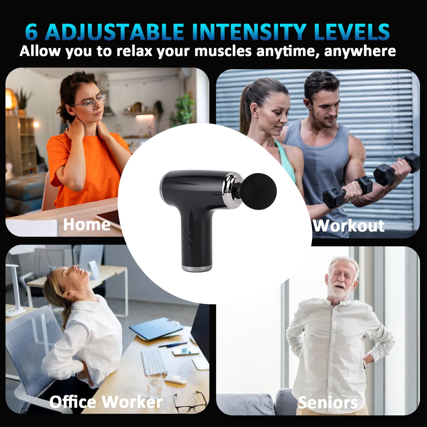 Mini Massage Gun 3200 Rpm 6 Modes Deep Tissue Percussion Fascia Massager Gun Low Noise for Gym Post Workout Black