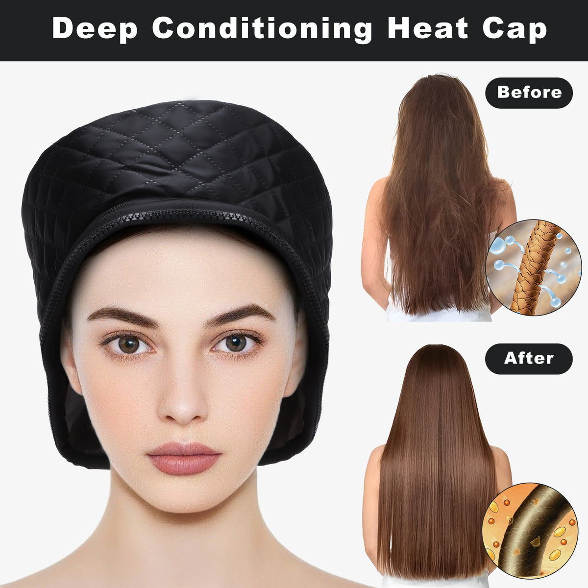 Hair Heat Cap for Deep Conditioning, Hair Steamer Cap for Natural Hair 10 Level Temp & 3 Time Setting Portable Electric Heat Hair Spa Cap for Home