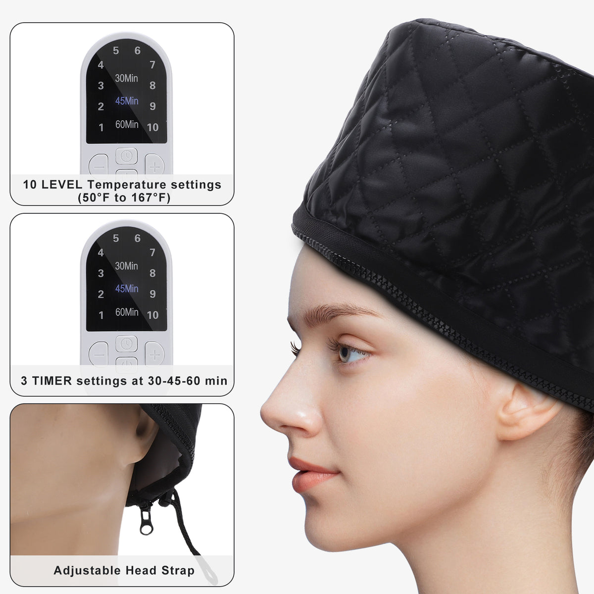 Hair Heat Cap for Deep Conditioning, Hair Steamer Cap for Natural Hair 10 Level Temp & 3 Time Setting Portable Electric Heat Hair Spa Cap for Home