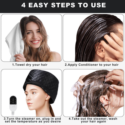 Hair Heat Cap for Deep Conditioning, Hair Steamer Cap for Natural Hair 10 Level Temp & 3 Time Setting Portable Electric Heat Hair Spa Cap for Home