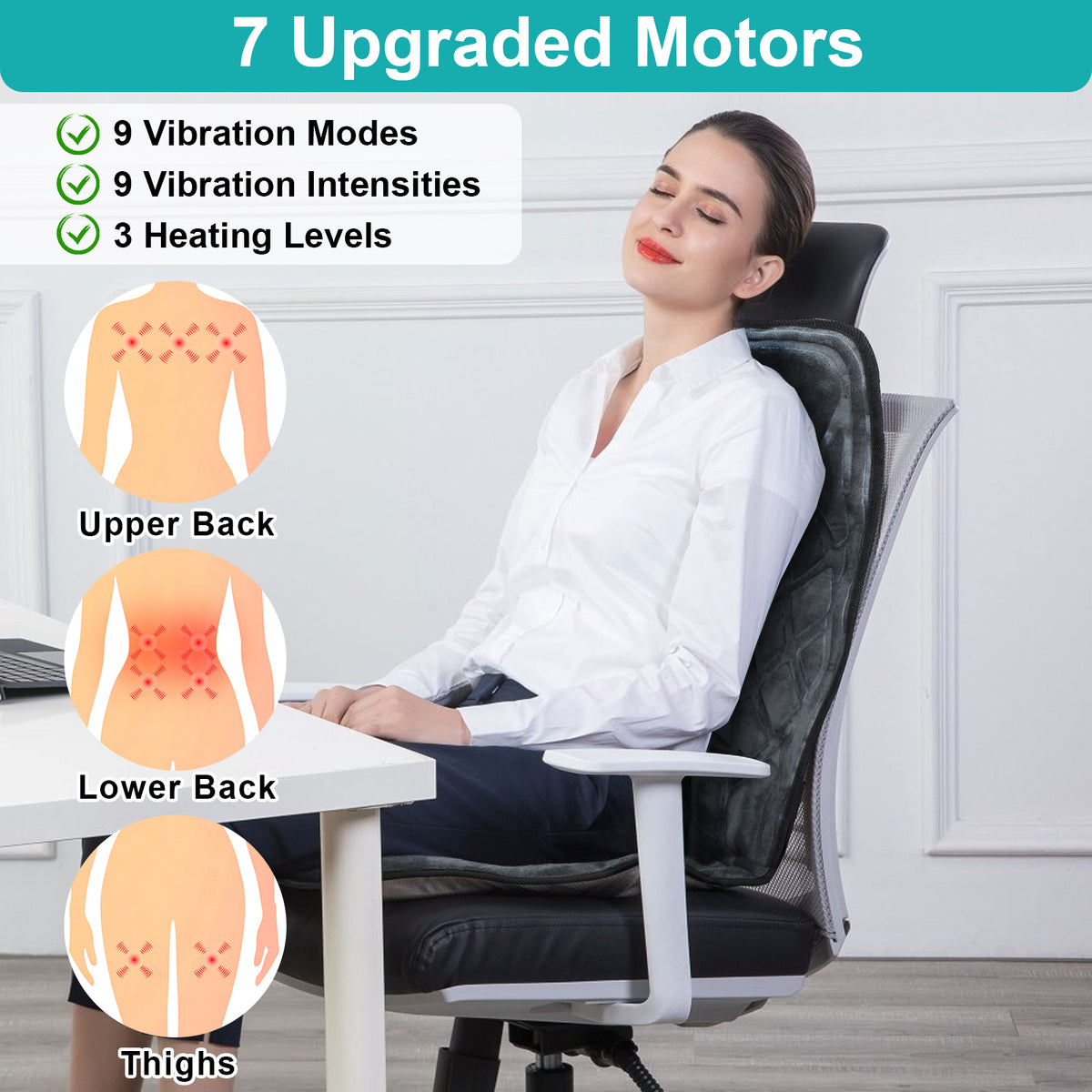 Seat Massage Cushion Back Massager with Heat Deep Kneading 9 Vibration Mode Chair Massager for Home Office Car Travel