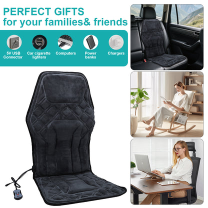 Seat Massage Cushion Back Massager with Heat Deep Kneading 9 Vibration Mode Chair Massager for Home Office Car Travel