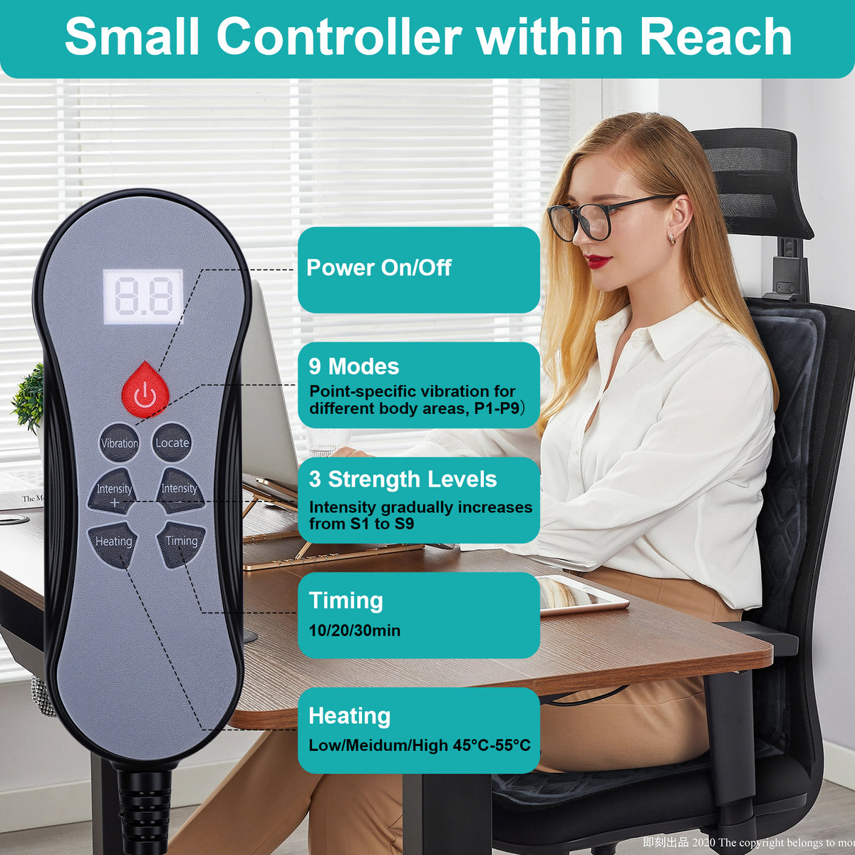 Seat Massage Cushion Back Massager with Heat Deep Kneading 9 Vibration Mode Chair Massager for Home Office Car Travel