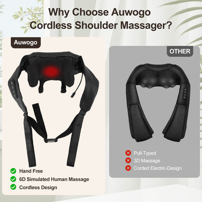 Shoulder and Neck Massager with Heat, Cordless Full Body Shiatsu Deep Tissue 6D Kneading Back Massager for Men Women