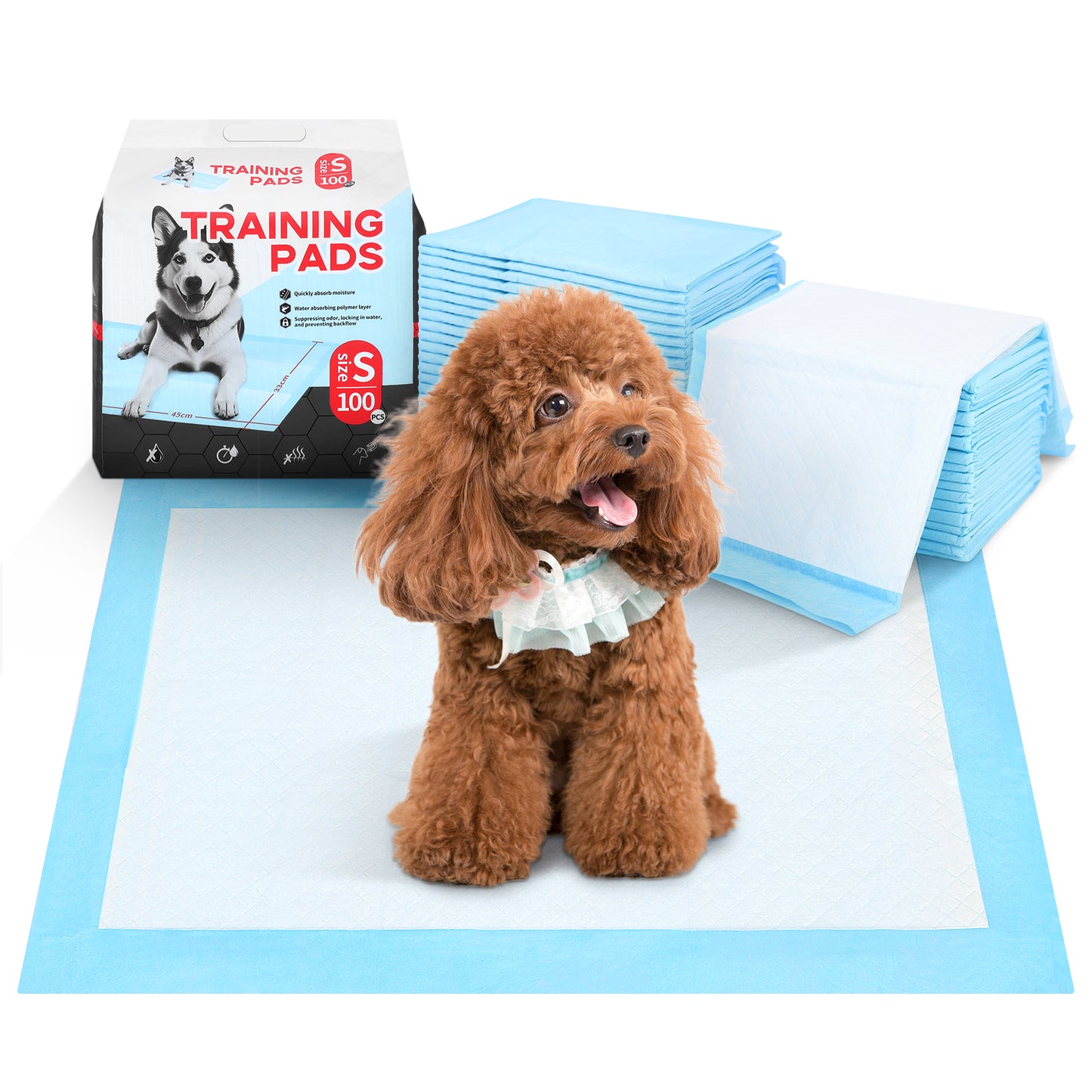 Auwogo Dog Training Pads, 13 in x 18 in, S, 100 Count Disposable Dog Puppy Pee Pads