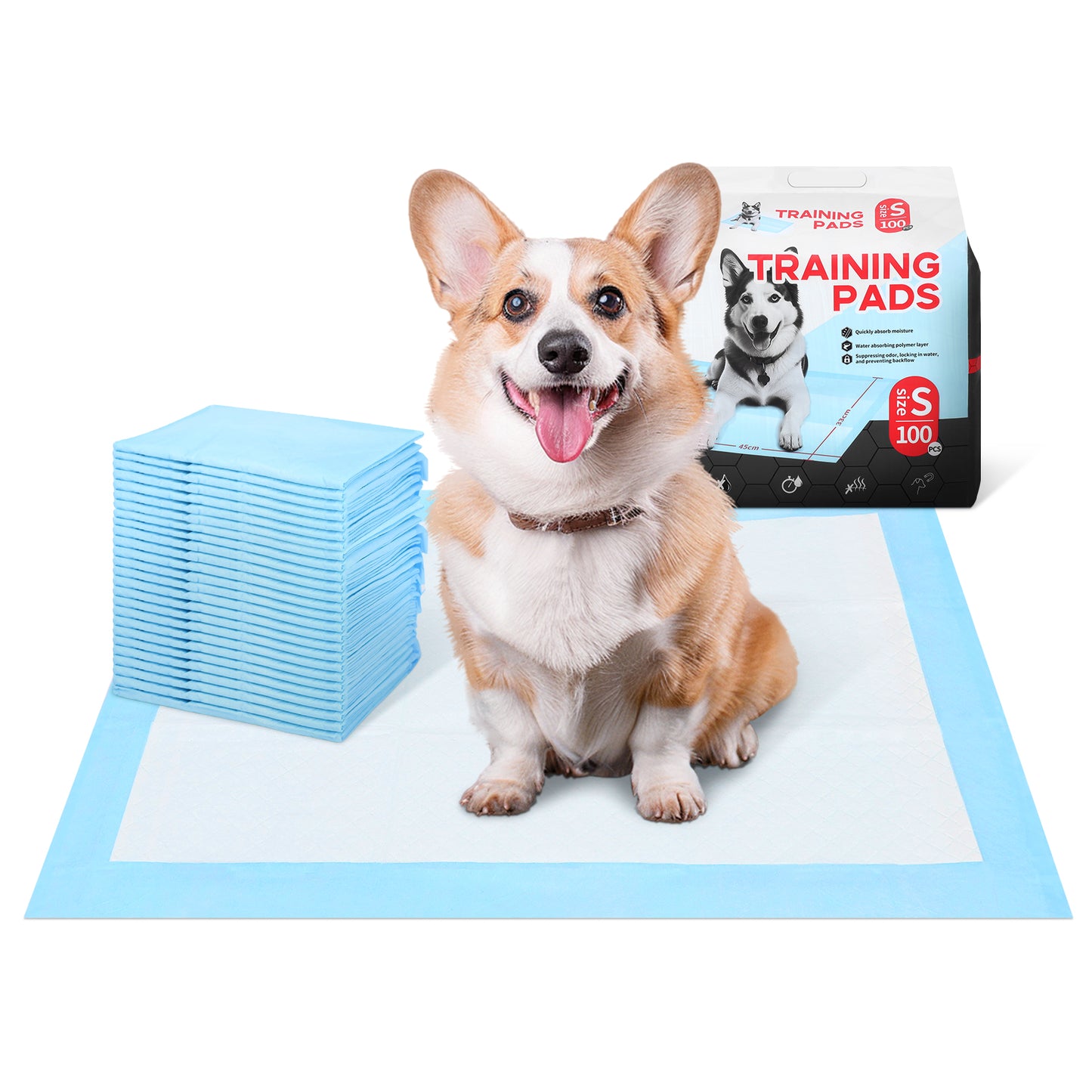 Auwogo Dog Training Pads, 13 in x 18 in, S, 100 Count Disposable Dog Puppy Pee Pads