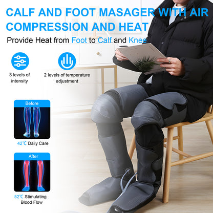 Leg Massager with Heat & Air Compression, Full Leg & Foot Massage for Swelling, Circulation, Muscle Relief, Adjustable Size, Gift for Women & Men