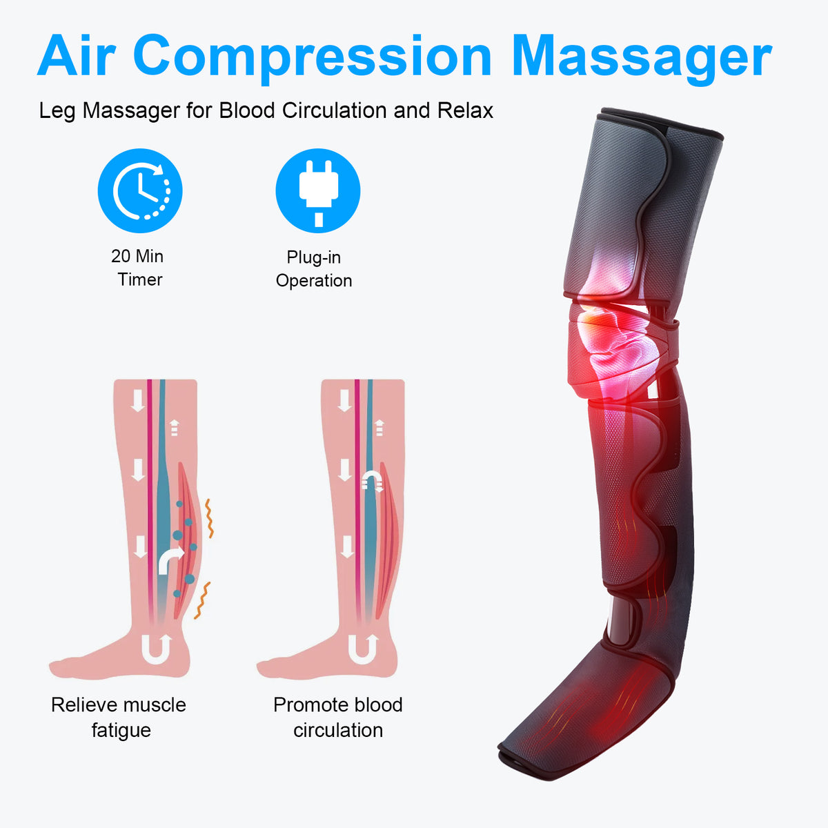 Leg Massager with Heat & Air Compression, Full Leg & Foot Massage for Swelling, Circulation, Muscle Relief, Adjustable Size, Gift for Women & Men