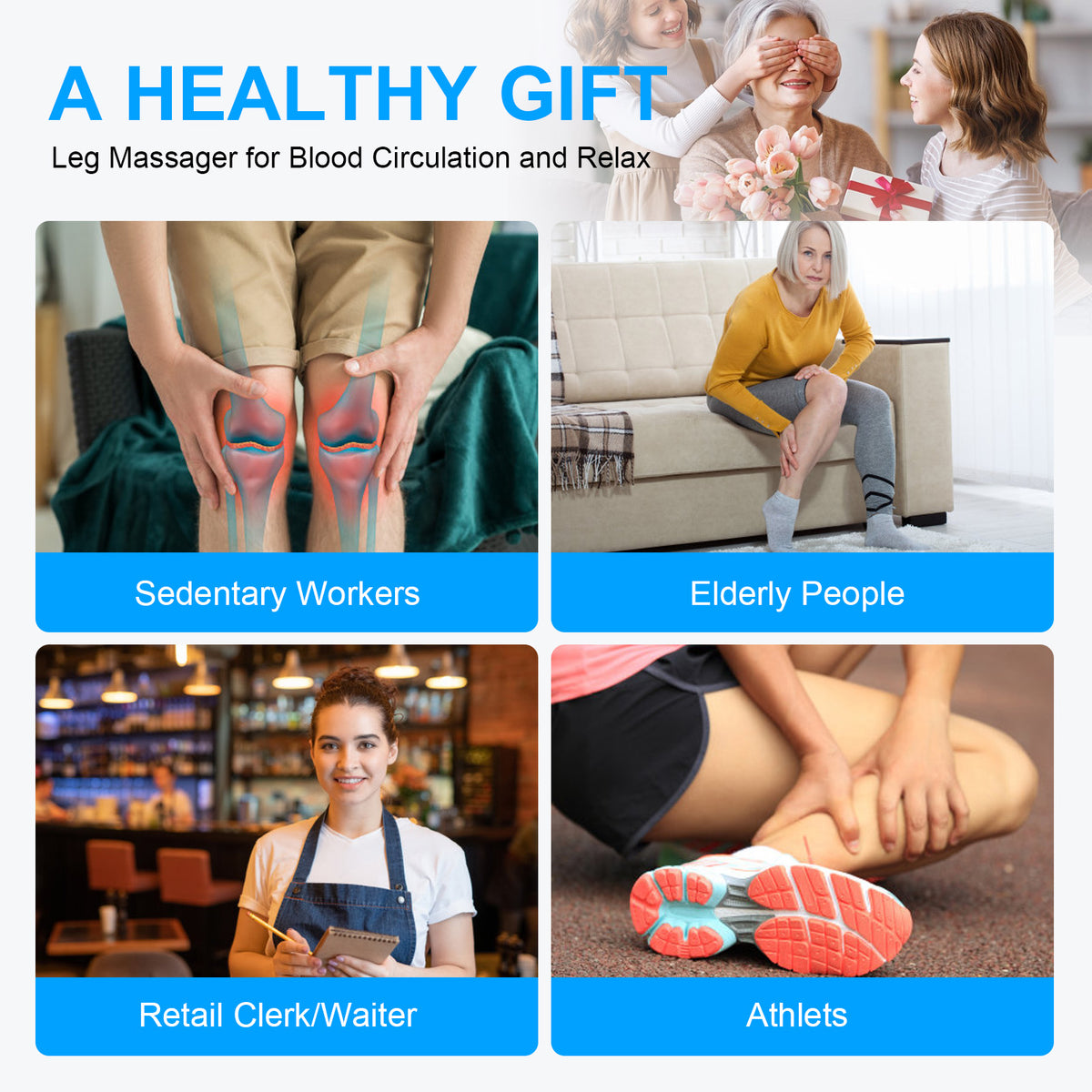 Leg Massager with Heat & Air Compression, Full Leg & Foot Massage for Swelling, Circulation, Muscle Relief, Adjustable Size, Gift for Women & Men