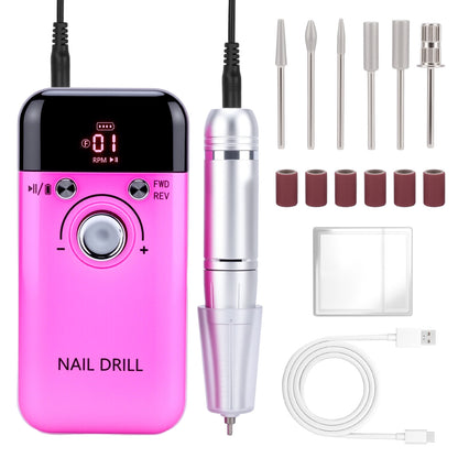 45000RPM Cordless Electric Nail Drill File for Acrylic Gel Nails Polishing Removing, Portable Efile with Drill Bits Kit for All Nail Care, Manicure Polishing, Shaping Gel Removal at Home Salon