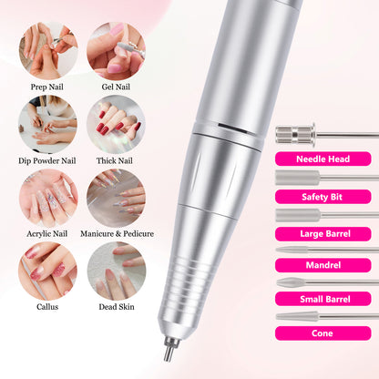 45000RPM Cordless Electric Nail Drill File for Acrylic Gel Nails Polishing Removing, Portable Efile with Drill Bits Kit for All Nail Care, Manicure Polishing, Shaping Gel Removal at Home Salon
