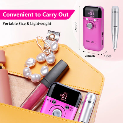 45000RPM Cordless Electric Nail Drill File for Acrylic Gel Nails Polishing Removing, Portable Efile with Drill Bits Kit for All Nail Care, Manicure Polishing, Shaping Gel Removal at Home Salon