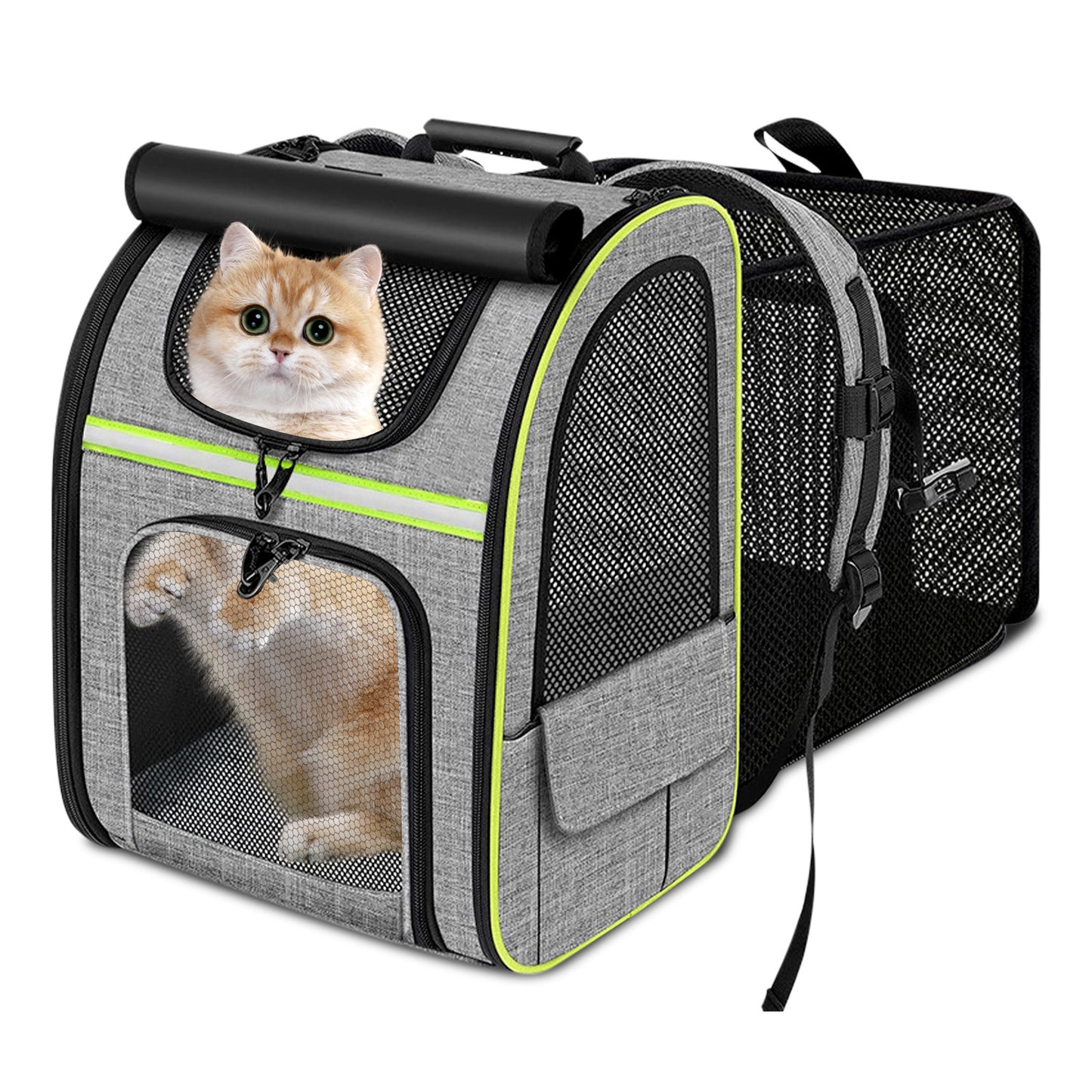 Pet Backpack, Expandable Travel Carrier for Medium Cats and Small Dogs up to 17 lbs, Breathable Collapsible Bag for Hiking Travel Outdoor