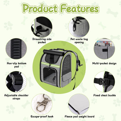 Pet Backpack, Expandable Travel Carrier for Medium Cats and Small Dogs up to 17 lbs, Breathable Collapsible Bag for Hiking Travel Outdoor