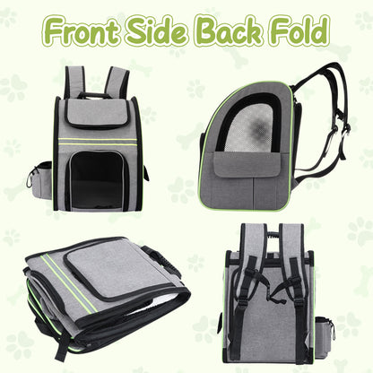 Pet Backpack, Expandable Travel Carrier for Medium Cats and Small Dogs up to 17 lbs, Breathable Collapsible Bag for Hiking Travel Outdoor