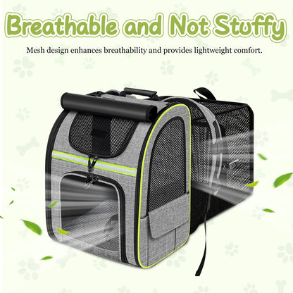 Pet Backpack, Expandable Travel Carrier for Medium Cats and Small Dogs up to 17 lbs, Breathable Collapsible Bag for Hiking Travel Outdoor