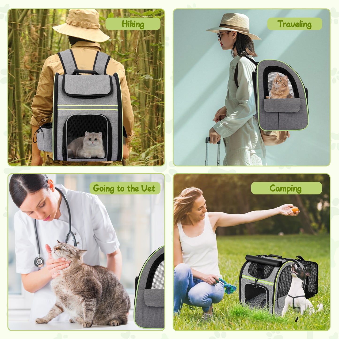 Pet Backpack, Expandable Travel Carrier for Medium Cats and Small Dogs up to 17 lbs, Breathable Collapsible Bag for Hiking Travel Outdoor