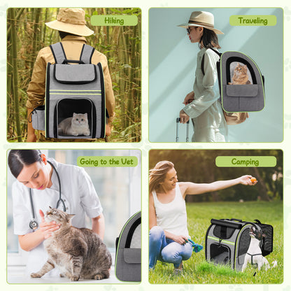 Pet Backpack, Expandable Travel Carrier for Medium Cats and Small Dogs up to 17 lbs, Breathable Collapsible Bag for Hiking Travel Outdoor