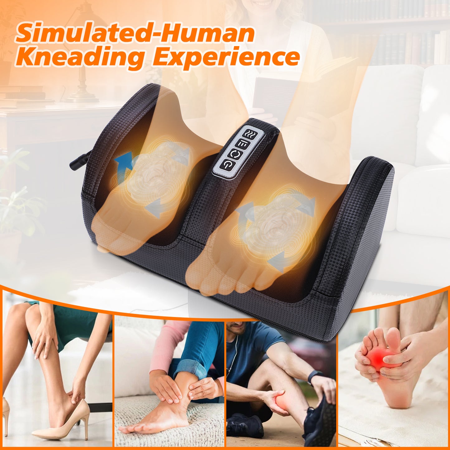 Electric Foot Massager with Heat, Shiatsu Kneading Relief for Plantar Fasciitis, Feet, Legs & Arms, 3 Intensity Levels, Auto Shut-Off for Home & Office