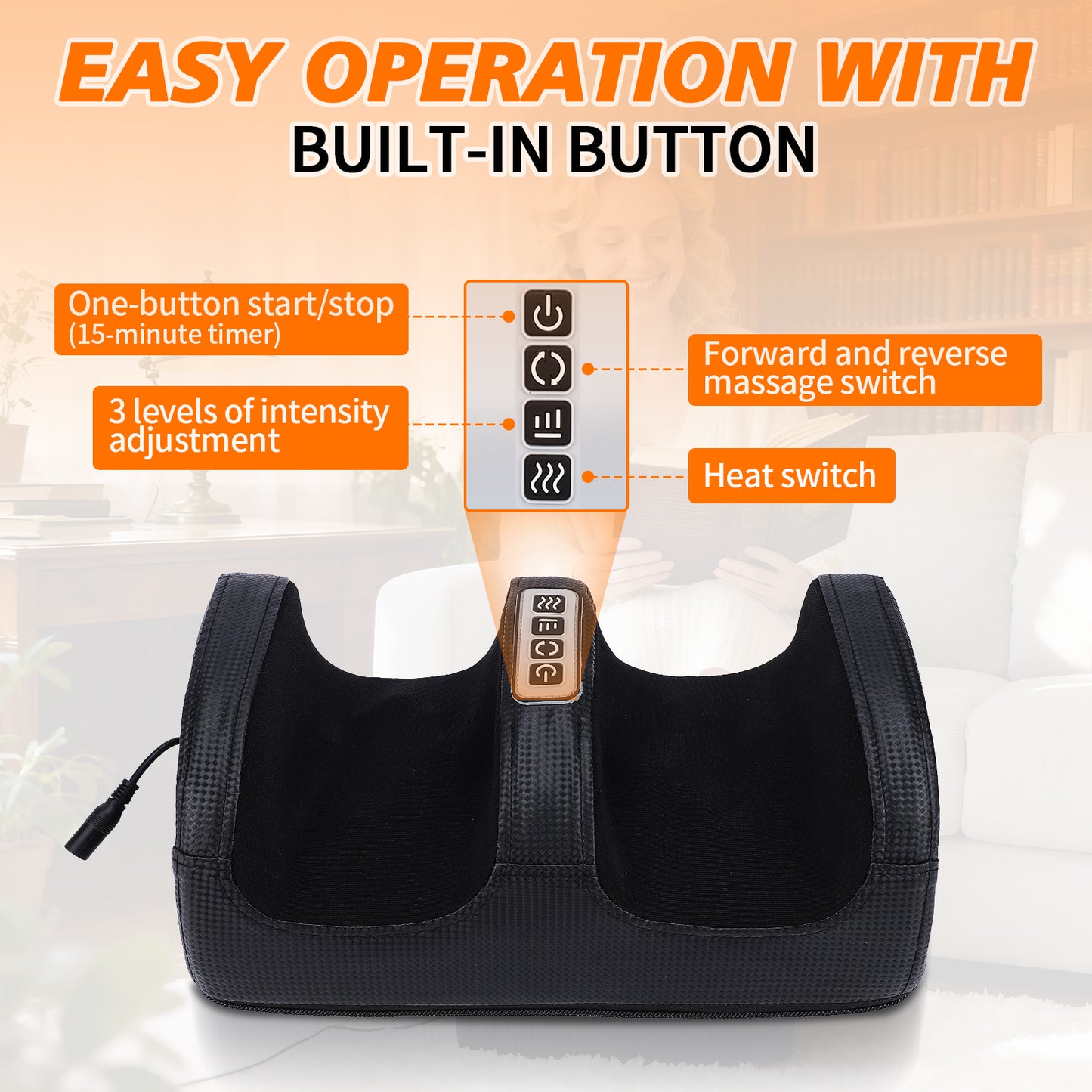 Electric Foot Massager with Heat, Shiatsu Kneading Relief for Plantar Fasciitis, Feet, Legs & Arms, 3 Intensity Levels, Auto Shut-Off for Home & Office