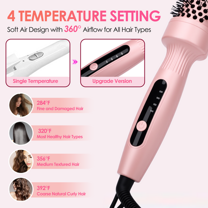 Thermal Brush Curling Brush 1.5inch, Hair Straightener and Curler 2 in 1 Heated Round Curling Iron Brush, 4 Temp