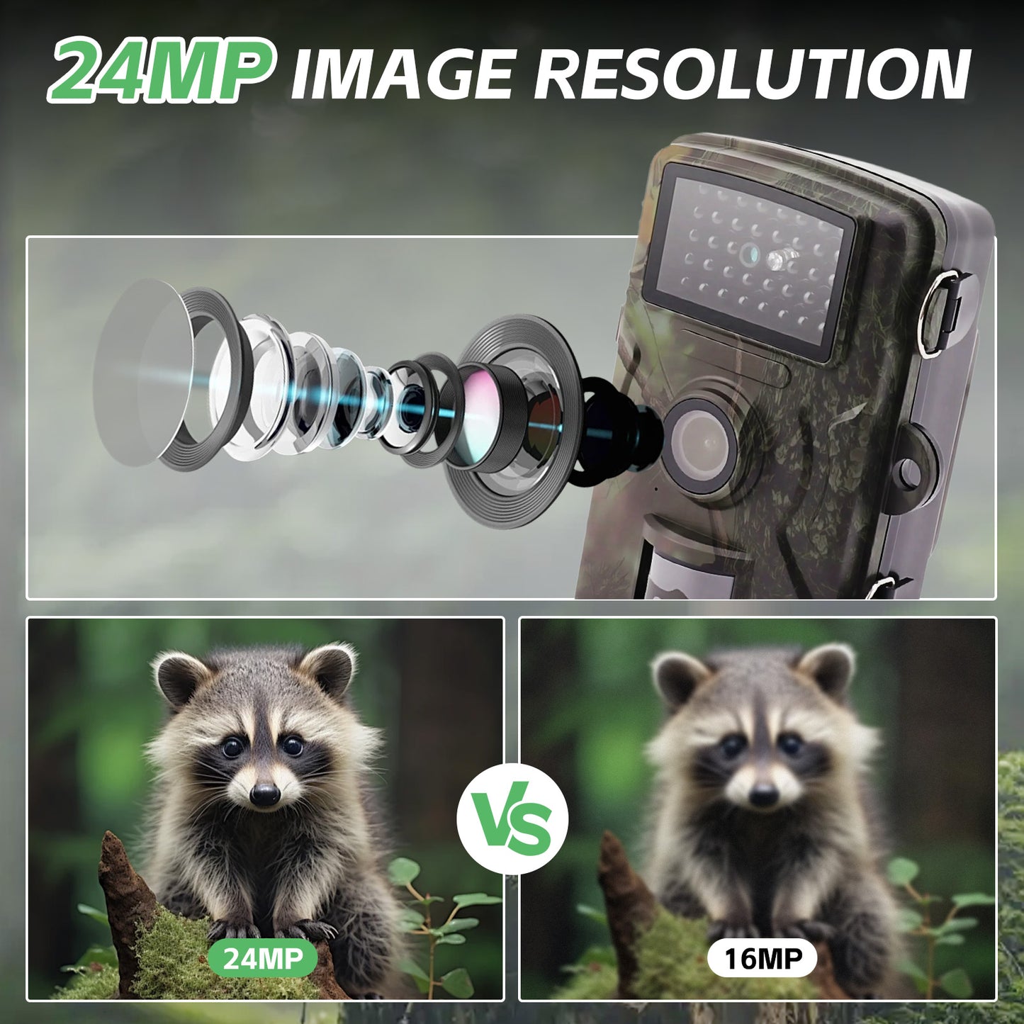 1080P HD Trail Hunting Camera, 24MP Infrared Game Camera, Photo, Night Vision, IP66 Waterproof, Motion Detection for Outdoor Wildlife Monitoring & Home Security