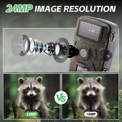 1080P HD Trail Hunting Camera, 24MP Infrared Game Camera, Photo, Night Vision, IP66 Waterproof, Motion Detection for Outdoor Wildlife Monitoring & Home Security
