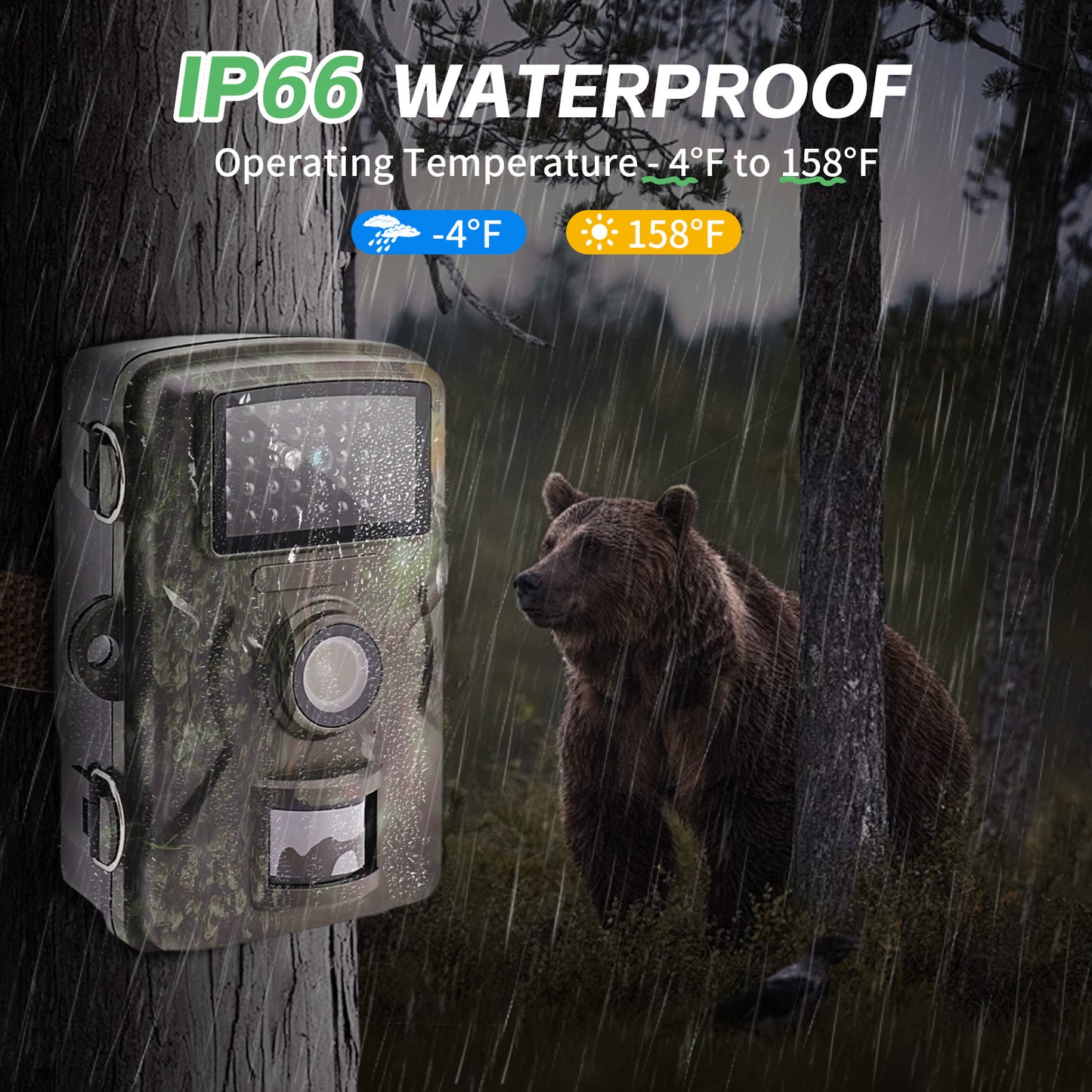 1080P HD Trail Hunting Camera, 24MP Infrared Game Camera, Photo, Night Vision, IP66 Waterproof, Motion Detection for Outdoor Wildlife Monitoring & Home Security