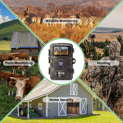 1080P HD Trail Hunting Camera, 24MP Infrared Game Camera, Photo, Night Vision, IP66 Waterproof, Motion Detection for Outdoor Wildlife Monitoring & Home Security