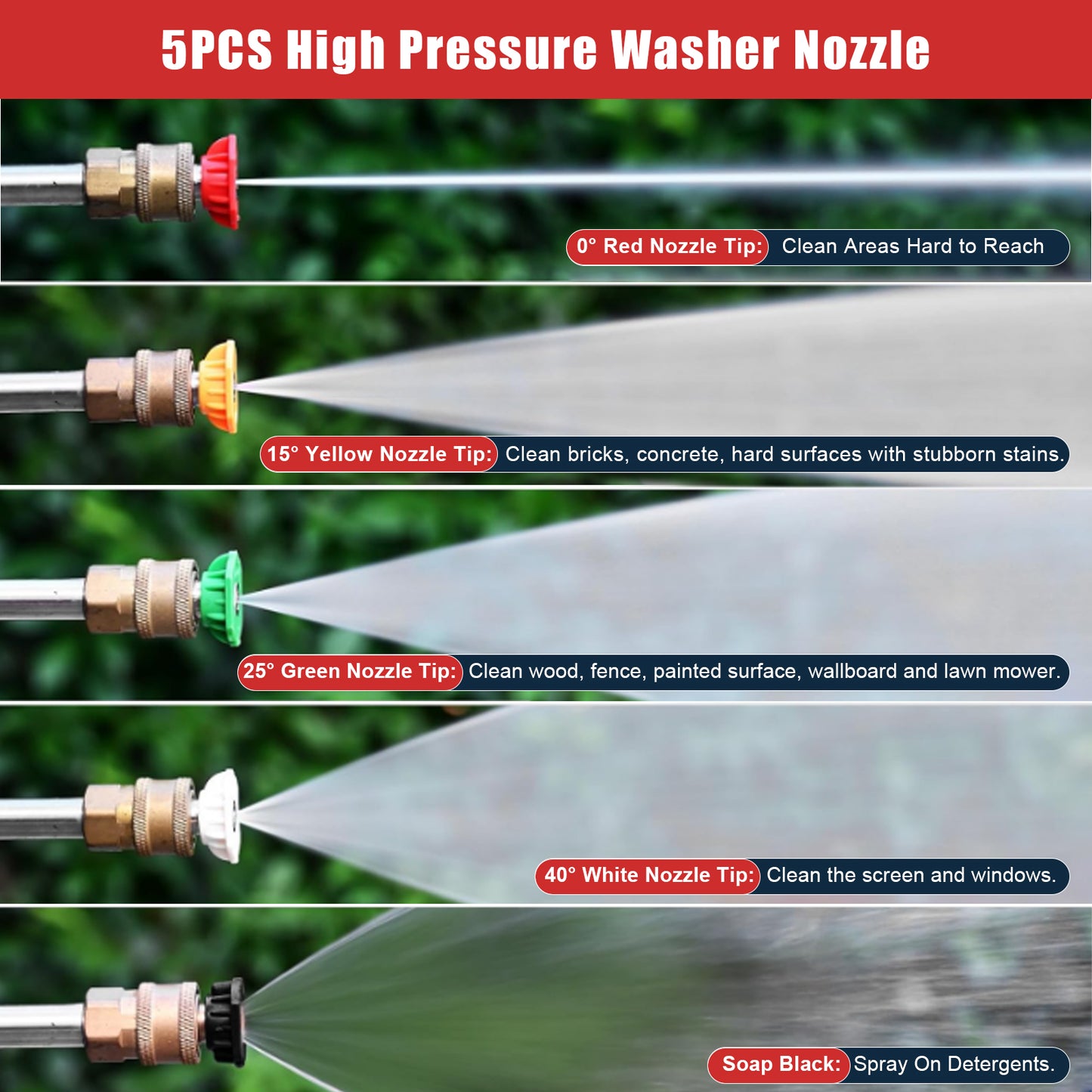 4000 PSI Pressure Washer gun with 18" Wand, M22-14mm Hose Fitting, 1/4” Quick Connect, 5 Spray Nozzles, Safety Trigger, 8.2m Hose for Most Power Washers