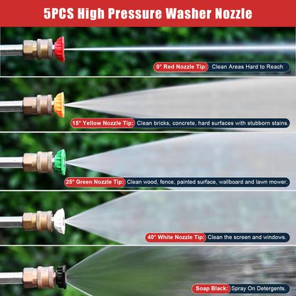 4000 PSI Pressure Washer gun with 18" Wand, M22-14mm Hose Fitting, 1/4” Quick Connect, 5 Spray Nozzles, Safety Trigger, 8.2m Hose for Most Power Washers