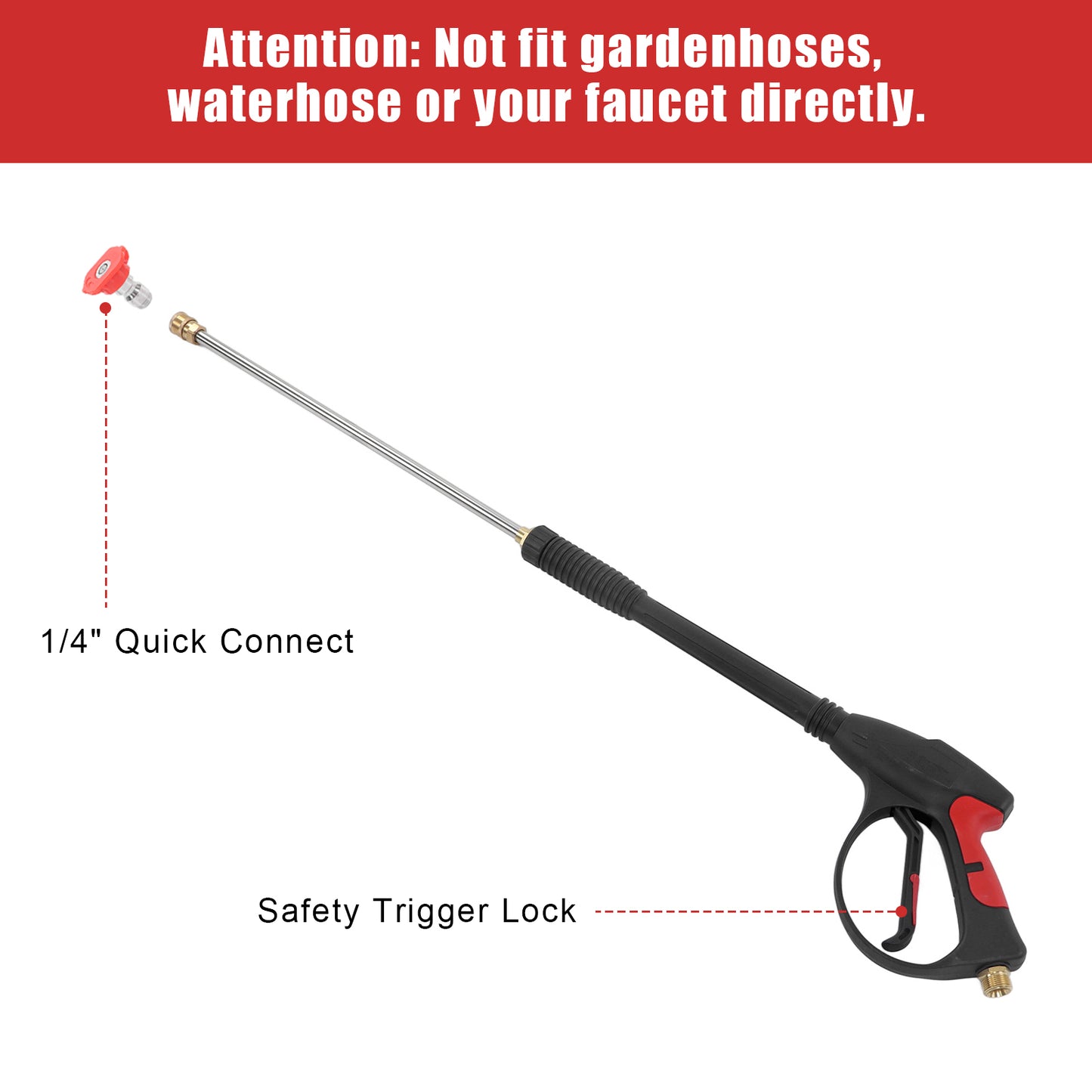 4000 PSI Pressure Washer gun with 18" Wand, M22-14mm Hose Fitting, 1/4” Quick Connect, 5 Spray Nozzles, Safety Trigger, 8.2m Hose for Most Power Washers